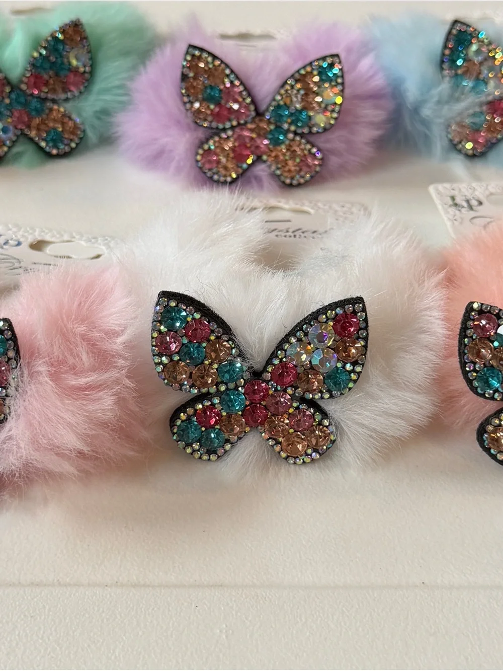 Faux Fur Butterfly Hair Tie w/ Crystal Butterfly Bundle NWT